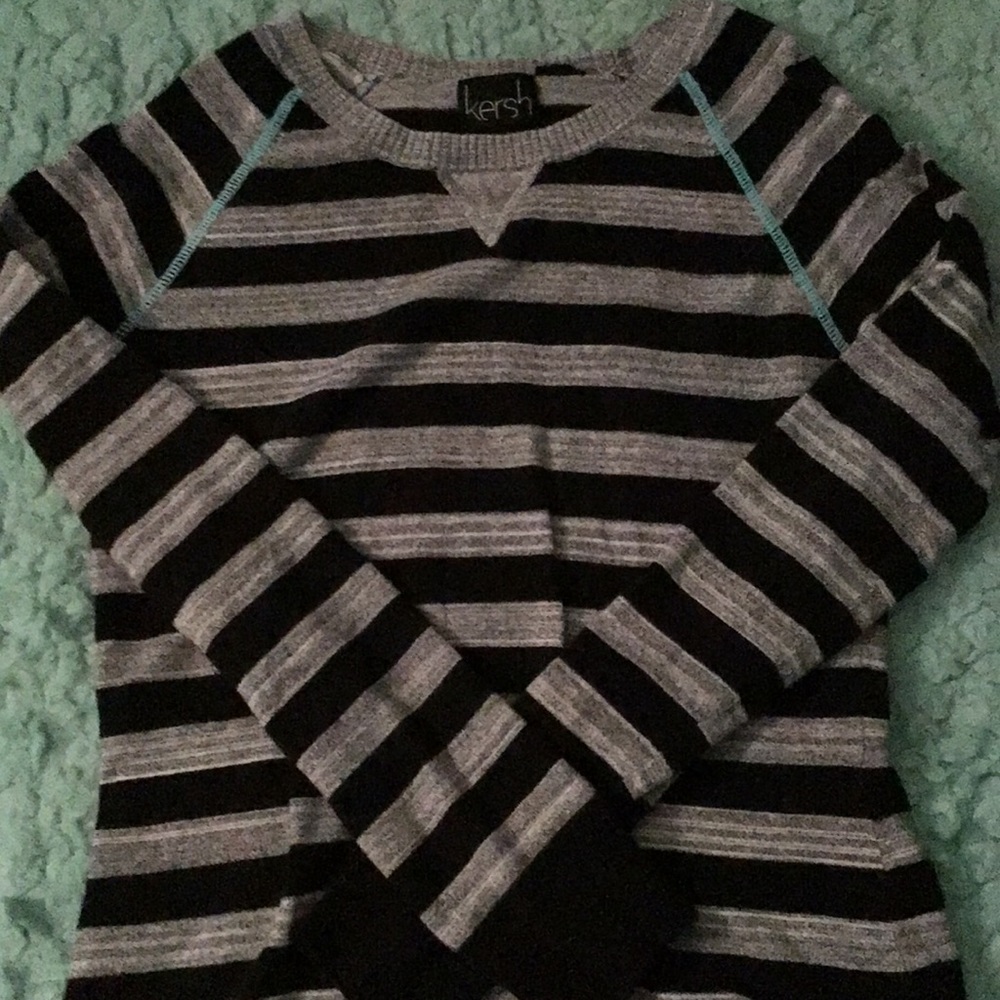 Black, grey, blue, stripe long sleeve